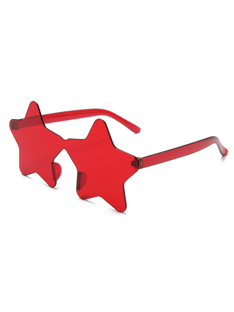 Leuchtend rote, sternförmige, rahmenlose Sonnenbrille für ein kühnes modisches Statement.