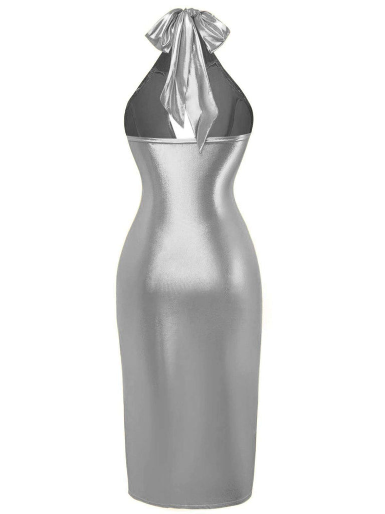 1960er Metallisch Halter Schlüsselloch Figurbetontes Kleid