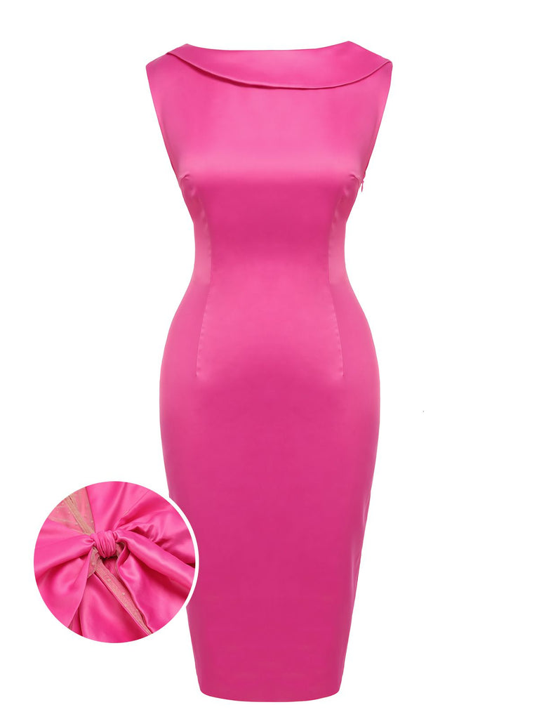 Rosenrot 1960s Satin Bleistiftkleid