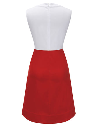 Weiß & Rot Schleifenknoten Patchwork Kleid