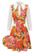 Orange 1960er Revers Blumen Patchwork Kleid