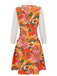 Orange 1960er Revers Blumen Patchwork Kleid