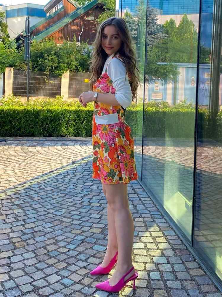 Orange 1960er Revers Blumen Patchwork Kleid