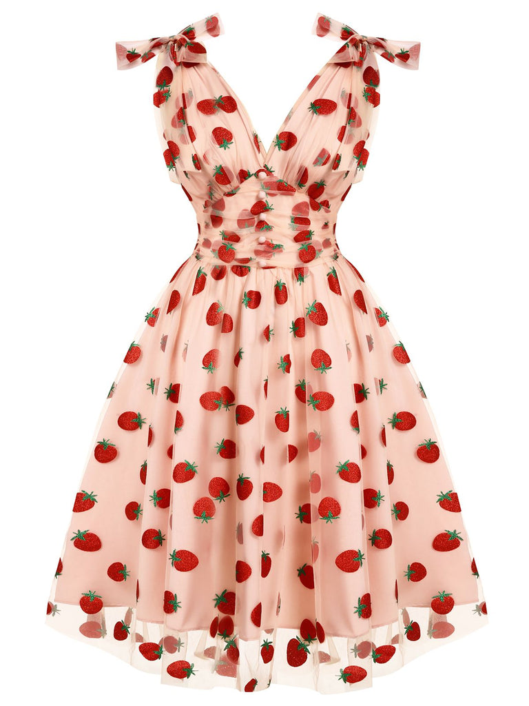 [Vorverkauf] Schwarz 1950er Kirsche Gänseblümchen Netz Swing Kleid