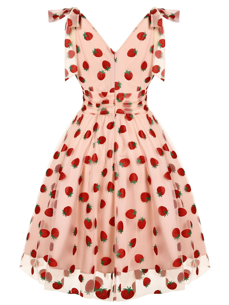 [Vorverkauf] Schwarz 1950er Kirsche Gänseblümchen Netz Swing Kleid