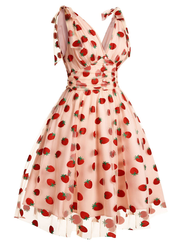 [Vorverkauf] Schwarz 1950er Kirsche Gänseblümchen Netz Swing Kleid