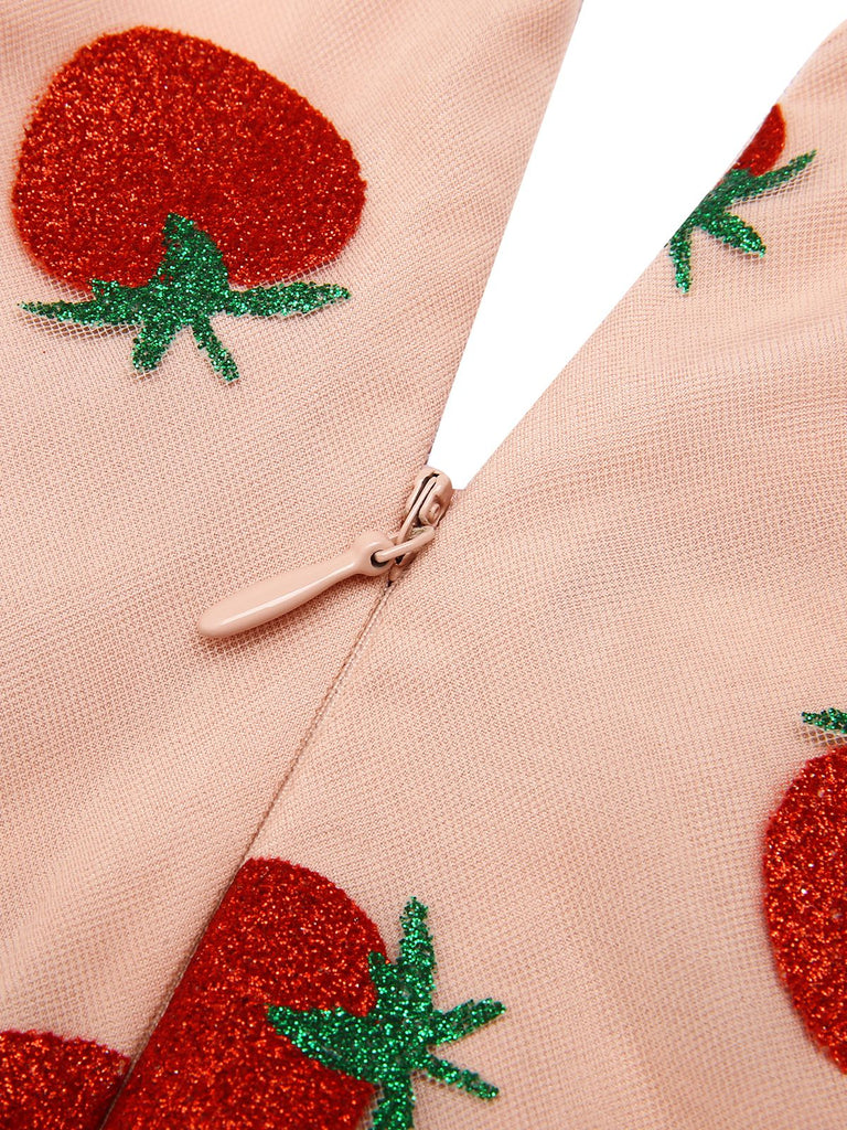 [Vorverkauf] Schwarz 1950er Kirsche Gänseblümchen Netz Swing Kleid
