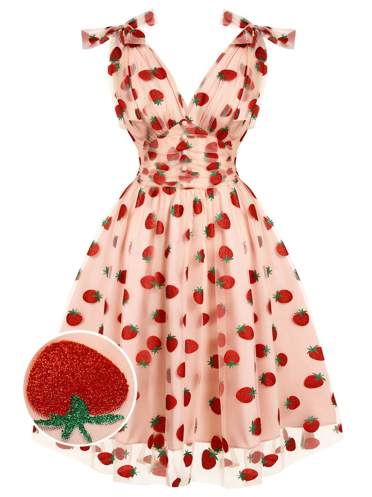[Vorverkauf] Schwarz 1950er Kirsche Gänseblümchen Netz Swing Kleid