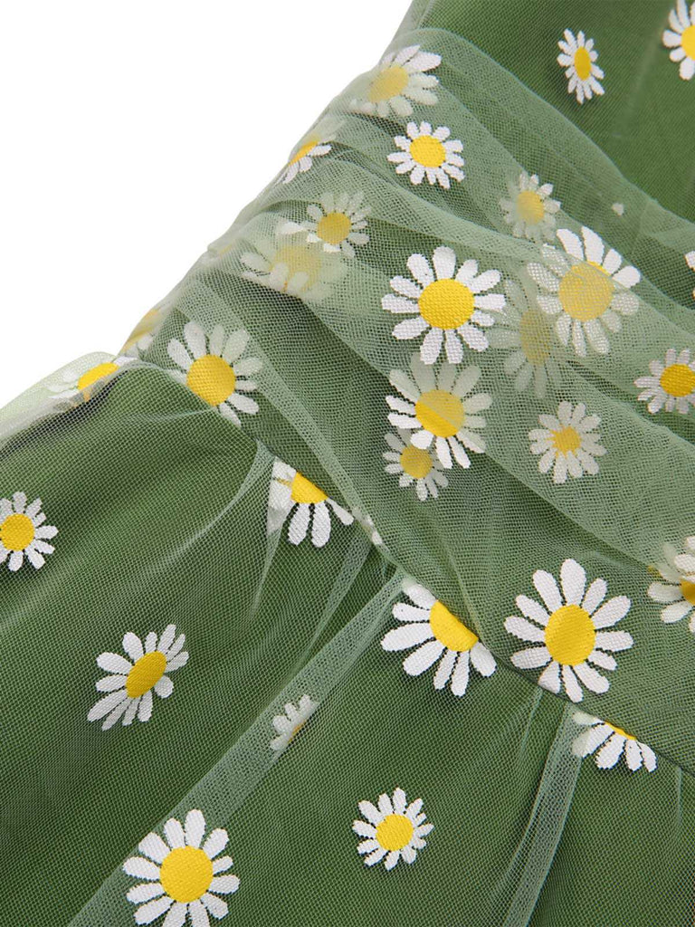 [Vorverkauf] Grün 1950er Gänseblümchen Netz Swing Kleid