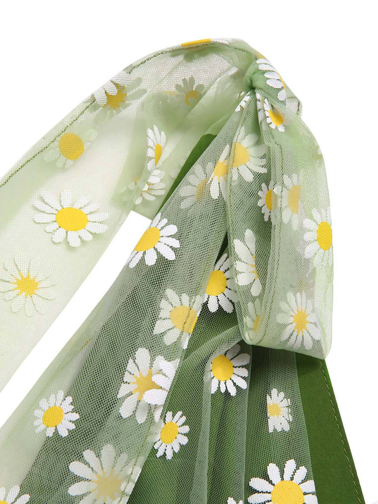 [Vorverkauf] Grün 1950er Gänseblümchen Netz Swing Kleid