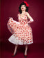 Rosa 1950er Erdbeer Netz Swing Kleid