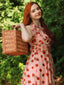 Rosa 1950er Erdbeer Netz Swing Kleid