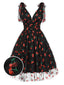 [Vorverkauf] Schwarz 1950er Kirsche Gänseblümchen Netz Swing Kleid