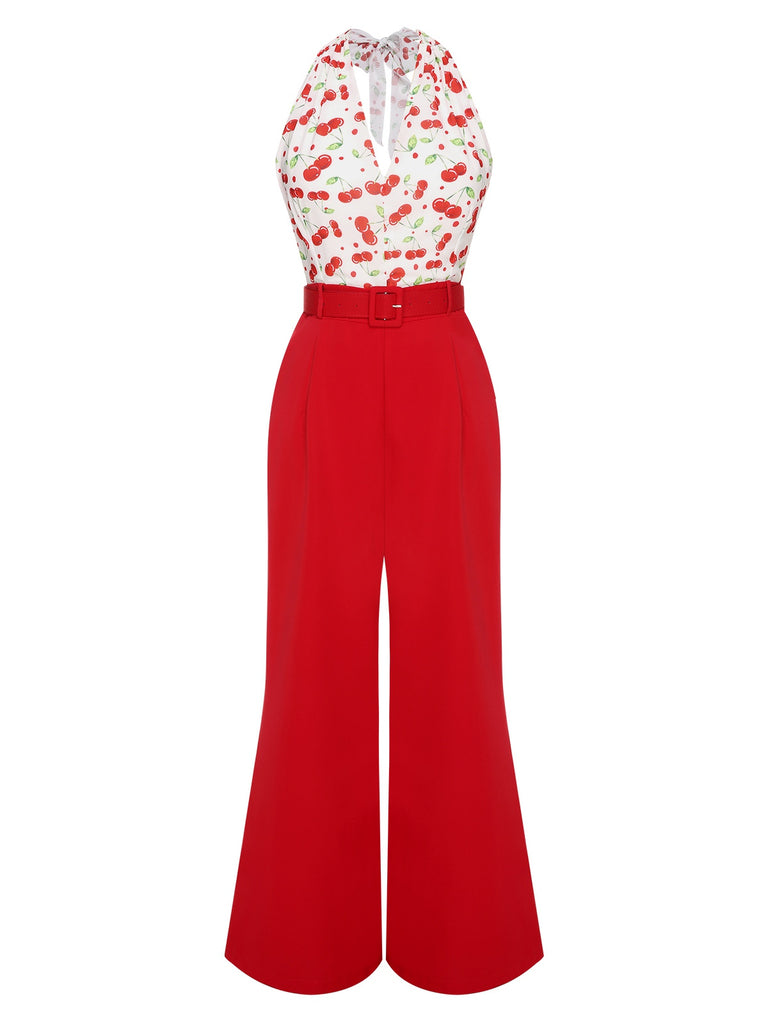 Roter 1950er Kirschgürtel Halter Jumpsuit
