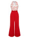 Roter 1950er Kirschgürtel Halter Jumpsuit