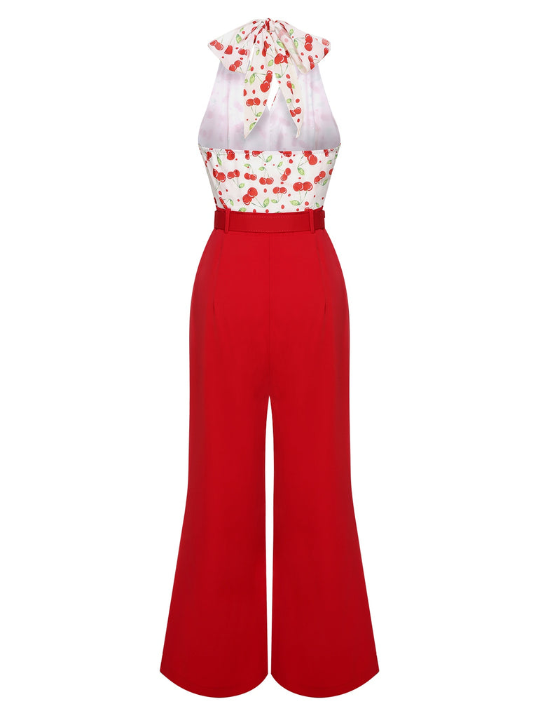 Roter 1950er Kirschgürtel Halter Jumpsuit