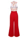 Roter 1950er Kirschgürtel Halter Jumpsuit