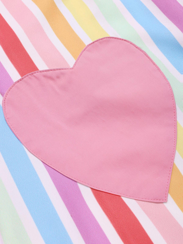 1960er Regenbogen Streifen Herz Tasche Kleid