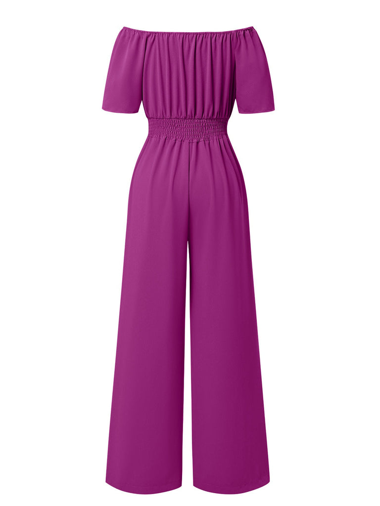 1930er Solide Schulterfrei Taille Locker Gerade Jumpsuit