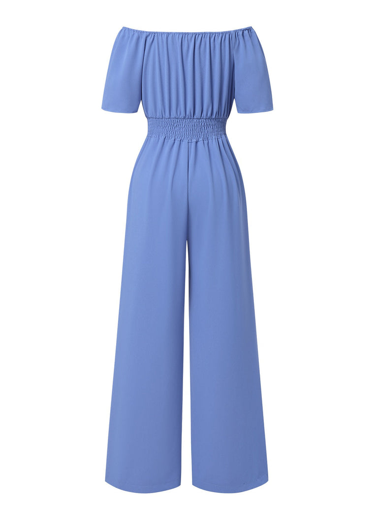 1930er Solide Schulterfrei Taille Locker Gerade Jumpsuit