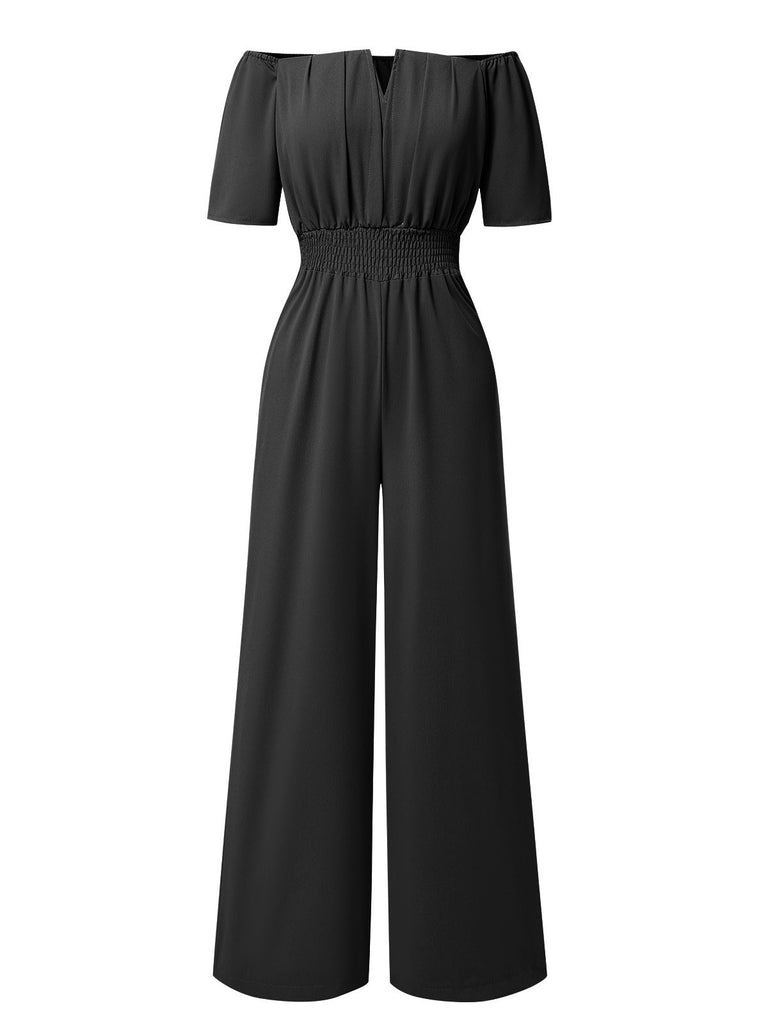 1930er Solide Schulterfrei Taille Locker Gerade Jumpsuit