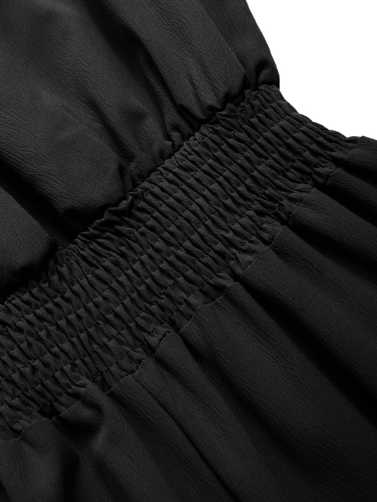 1930er Solide Schulterfrei Taille Locker Gerade Jumpsuit