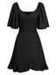 1930er Solide V-Ausschnitt Taille Rüschen Kleid