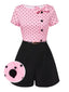 Rosa 1950er Polka Dot Bogen Romper