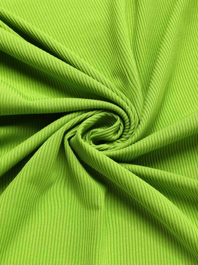 2PCS Grün 1960er Revers Stricken Bluse & Blumen Rock