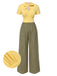 Gelb 1930er Plaid Schlüsselloch-Ausschnitt Jumpsuit