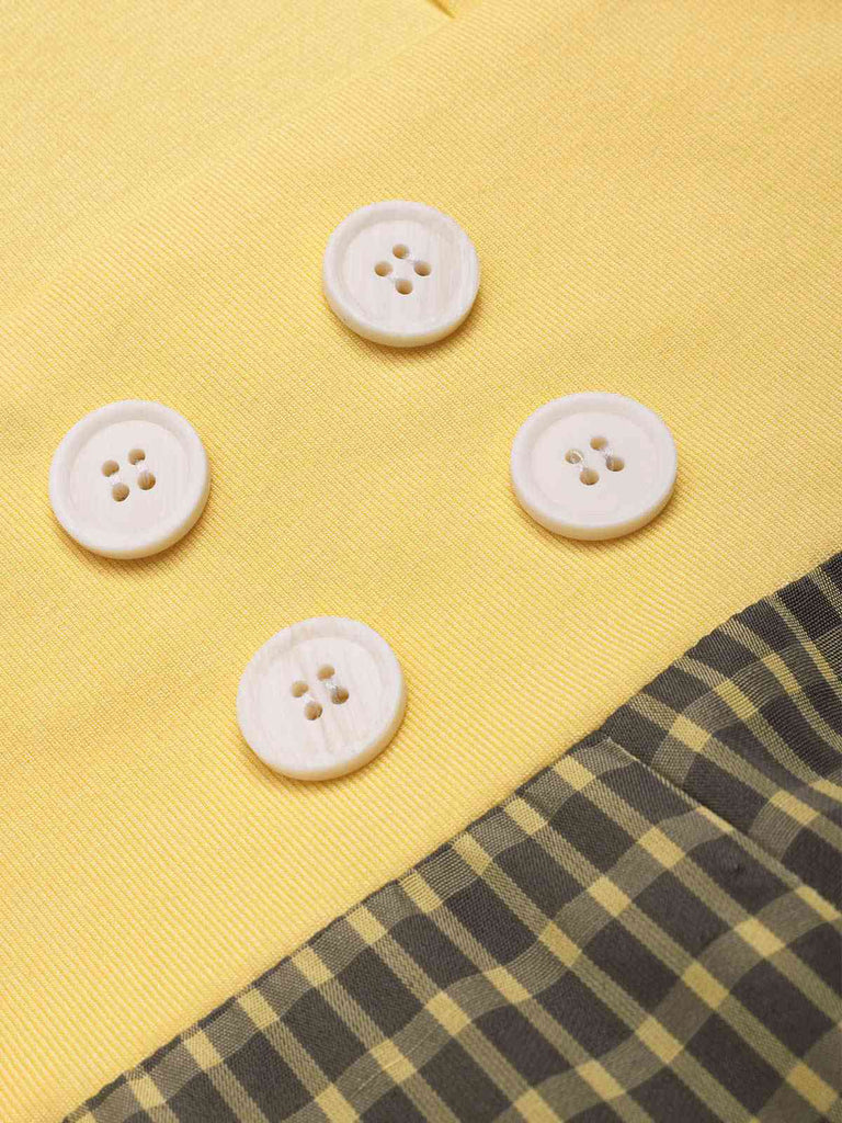 Gelb 1930er Plaid Schlüsselloch-Ausschnitt Jumpsuit