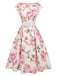 [Vorverkauf] Rosa 1950er Bootskragen Antiquität Blumen Kleid
