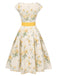 Gelb 1950er Bootskragen Antiquität Blumen Kleid