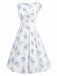 Rosa 1950er Bootskragen Antiquität Blumen Kleid
