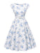 Rosa 1950er Bootskragen Antiquität Blumen Kleid