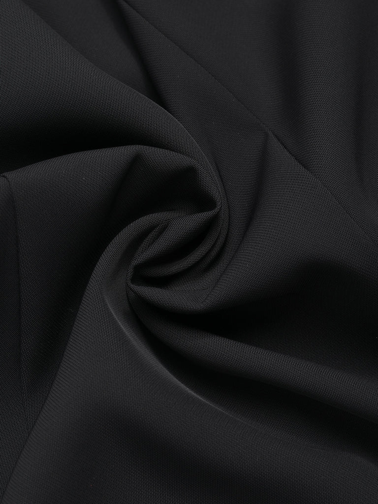 [Vorverkauf] Schwarz 1960er Boot Ausschnitt Klaviertaste Kleid