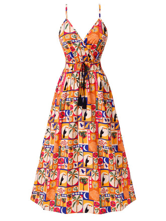 [Vorverkauf] Mehrfarbig 1970er Bohemien Tropisch Blumen Kleid