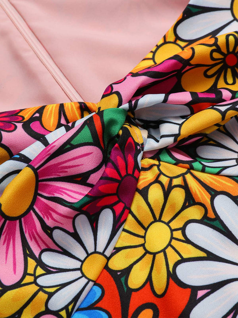 [Vorverkauf] 1960er Ausgestellte Ärmel Bunt Kleine Blumen Kleid