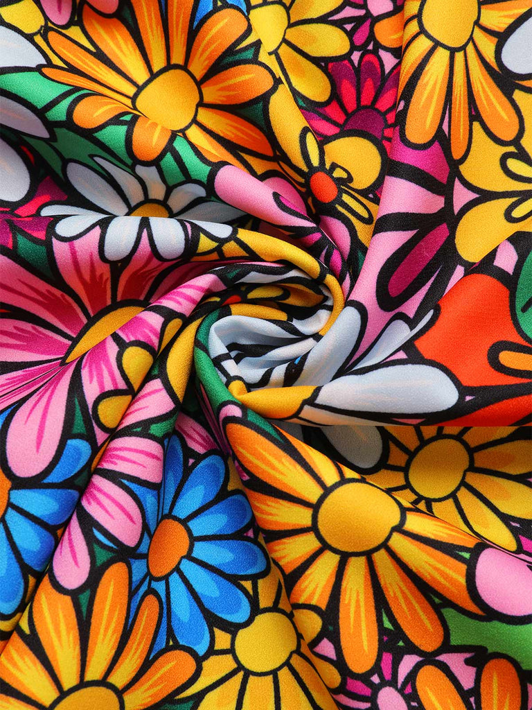 [Vorverkauf] 1960er Ausgestellte Ärmel Bunt Kleine Blumen Kleid