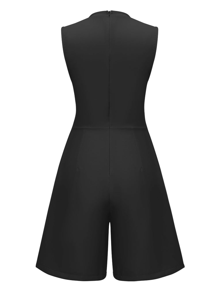 1960er Solide Stehkragen Ärmellos Romper