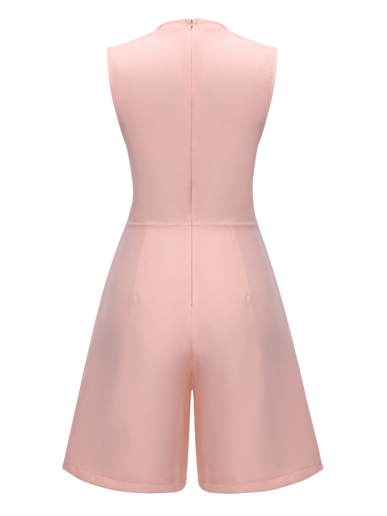 1960er Solide Stehkragen Ärmellos Romper