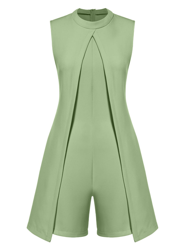 1960er Solide Stehkragen Ärmellos Romper