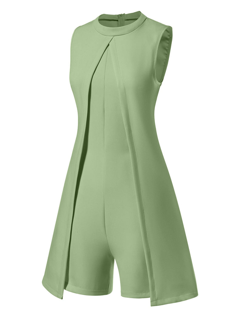 1960er Solide Stehkragen Ärmellos Romper