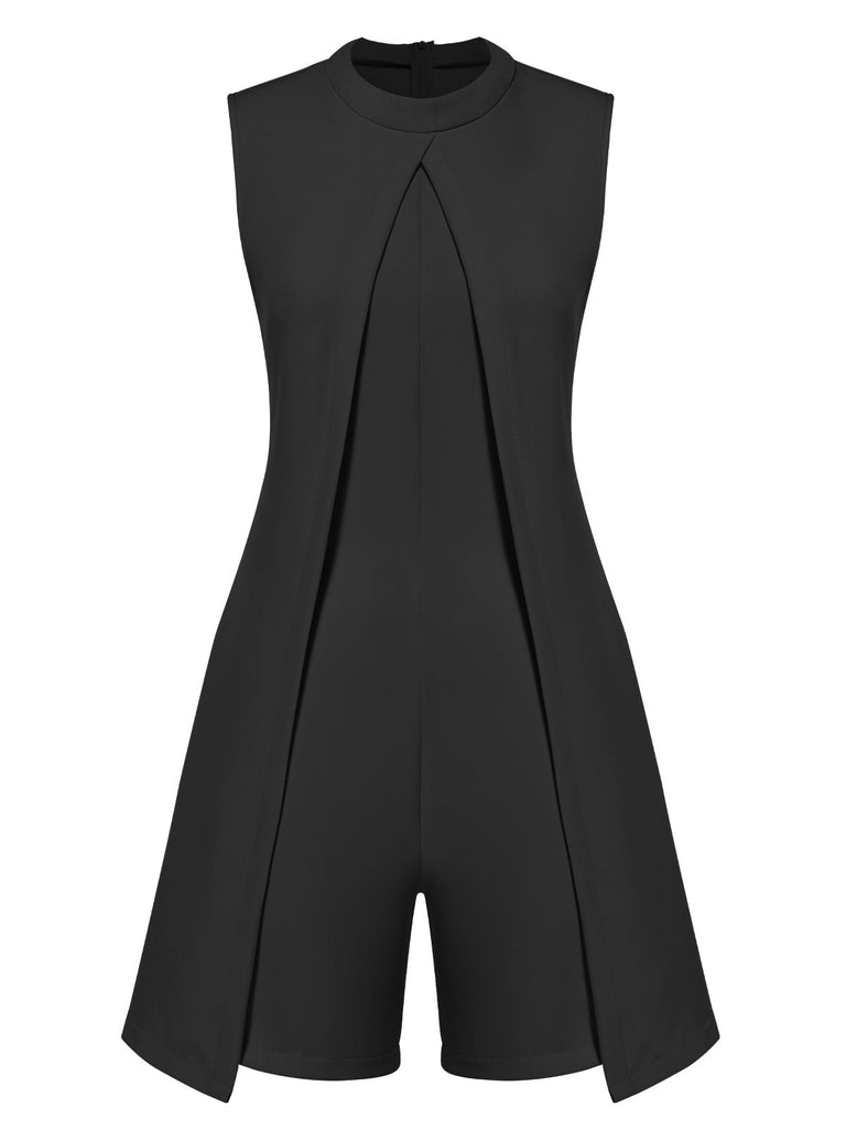 1960er Solide Stehkragen Ärmellos Romper