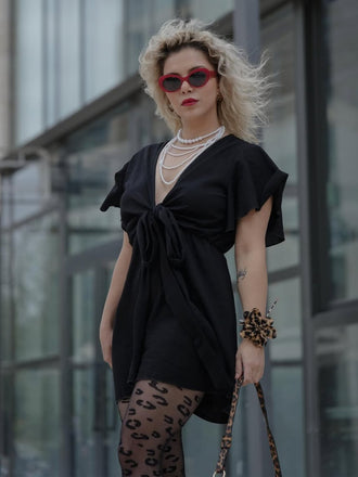 Schwarz 1950er Solide V-Ausschnitt Baumwolle Volantärmel Romper