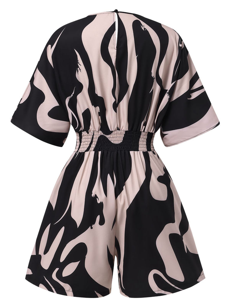 Mehrfarbig 1940er V-Ausschnitt Gedruckt Fledermausflügel Romper