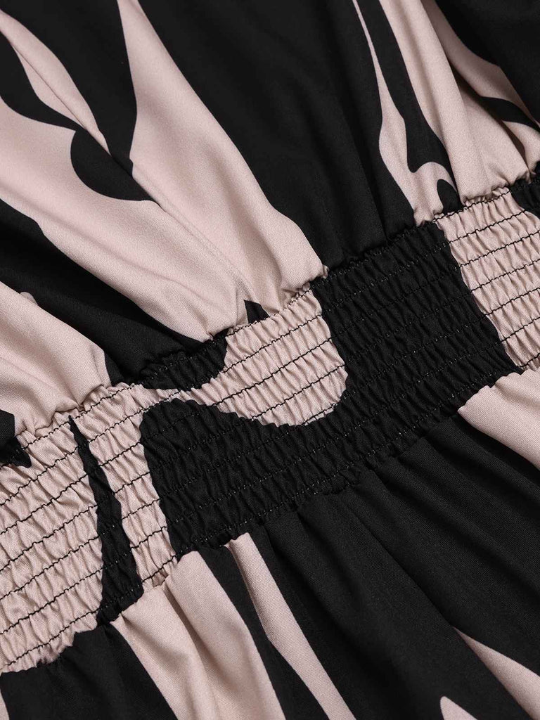 Mehrfarbig 1940er V-Ausschnitt Gedruckt Fledermausflügel Romper