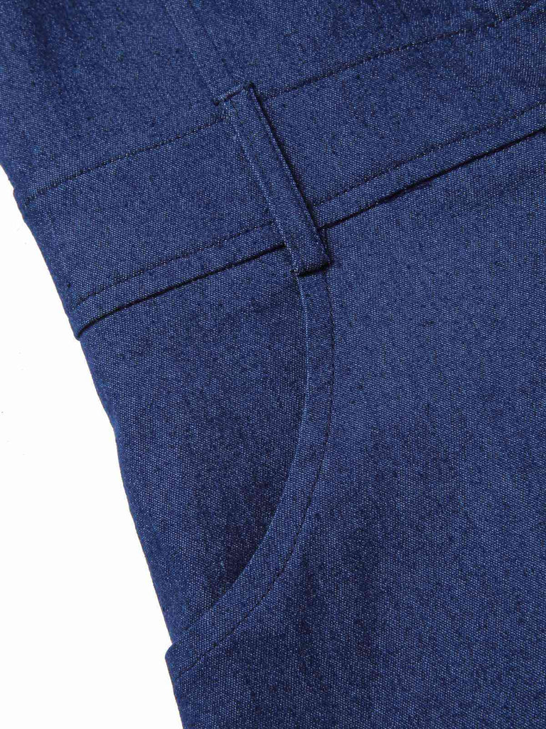 Braun 1970er Solide Ärmellos Denim Romper