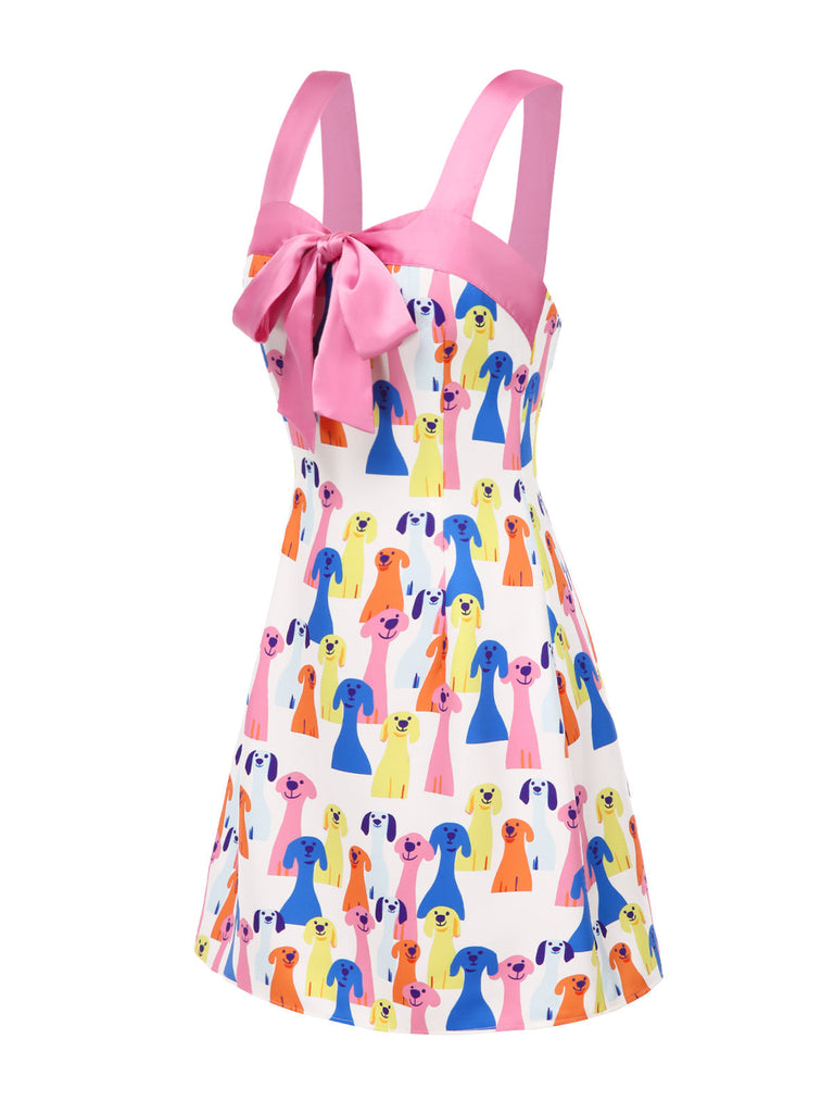 [Vorverkauf] Multicolor 1960er Bogen Breite Träger Welpe Kleid