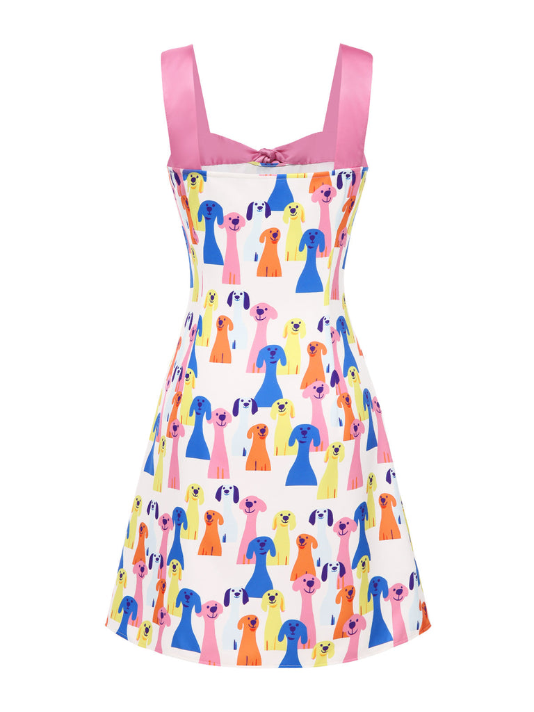 [Vorverkauf] Multicolor 1960er Bogen Breite Träger Welpe Kleid